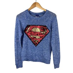 Superman Blue Marl Sequin‎ Logo Women Sweatshirt Jerry Leigh size small